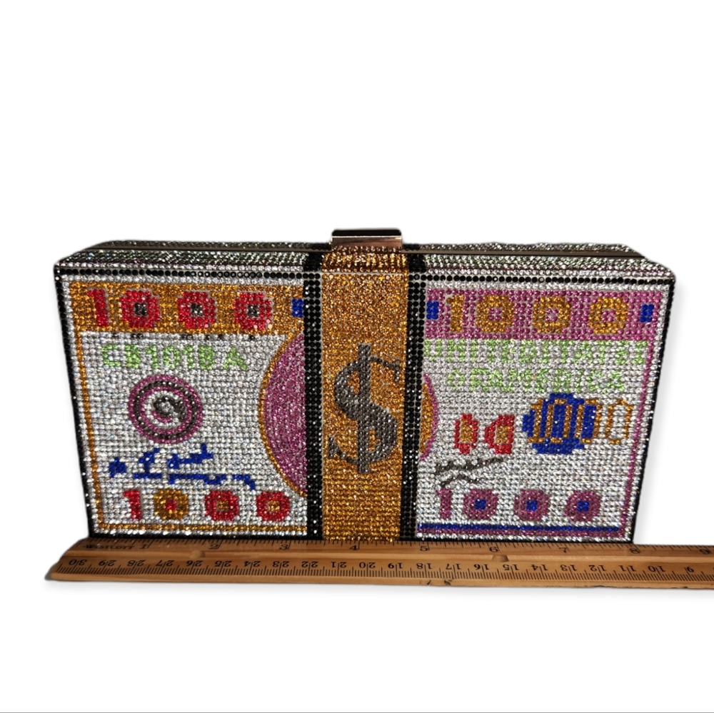 Multi Colored Cash Stack Rhinestone Clutch - Picture 3 of 6